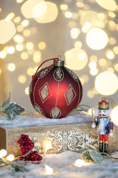Red Glass Christmas Ball Ornaments with Glitter Detail - Red