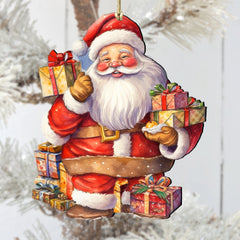 Merry Delivery Santa with Gifts Wooden Ornaments by G. Debrekht Christmas Santa Snowman Decor - 8611080-2