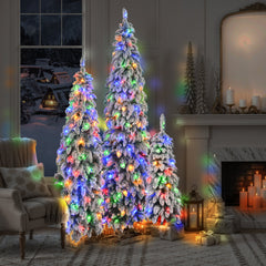 Pre-Lit Pencil Christmas Tree 3-Set, 4ft/6ft/8ft, Snow-Flocked, 290 LED Lights, White and Green