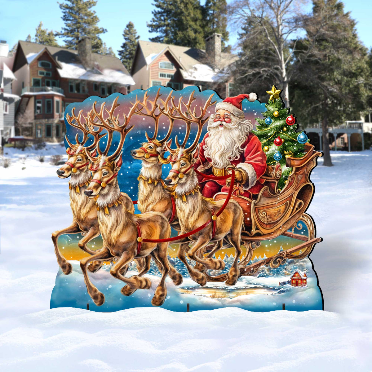Santa in Sleigh Outdoor Decor by G. Debrekht - Christmas Santa Snowman Decor