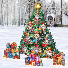Gnomes-Themed Christmas Tree Set Outdoor Indoor Decor Wooden Christmas Decoration by G. Debrekht Christmas Decor - 8191512F-G