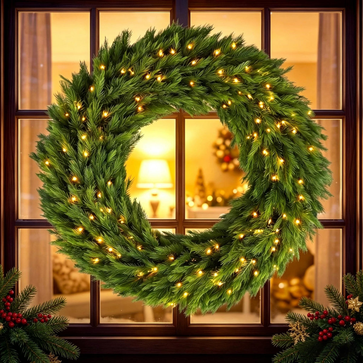 48in Pre-Lit Norwegian Spruce Christmas Wreath with 150 LED Lights - Green