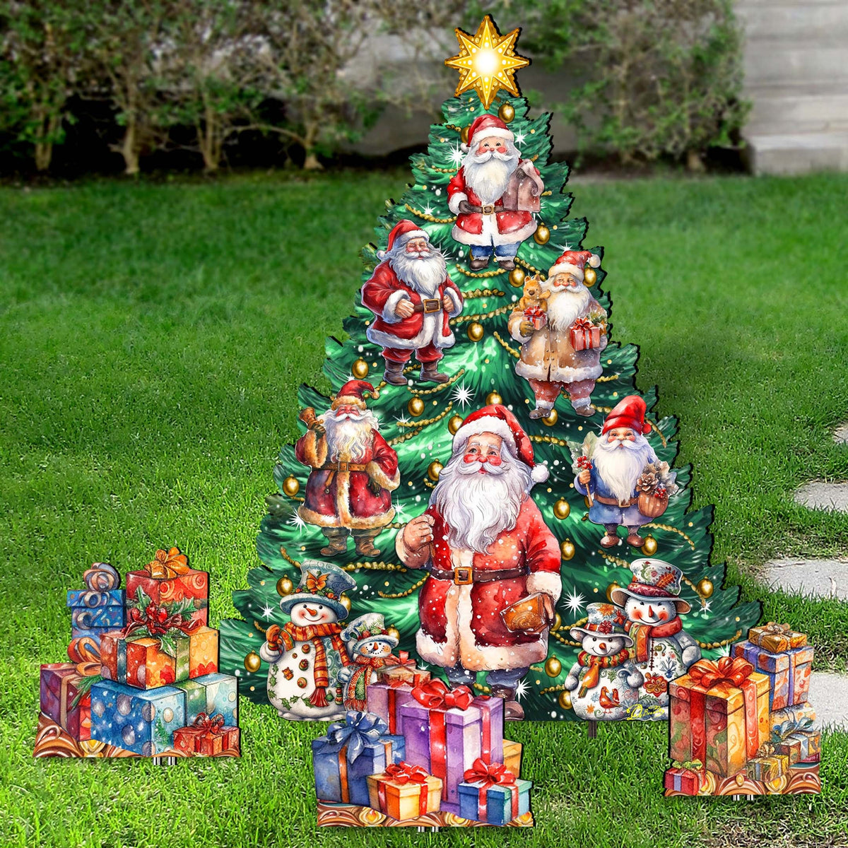 Santa Claus-Themed Christmas Tree Set Outdoor Indoor Décor Wooden Christmas Decoration by G. Debrekht Christmas Décor - 8191516F-G