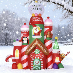 10ft Christmas Inflatables Candy Castle with LED Lights - Multicolor