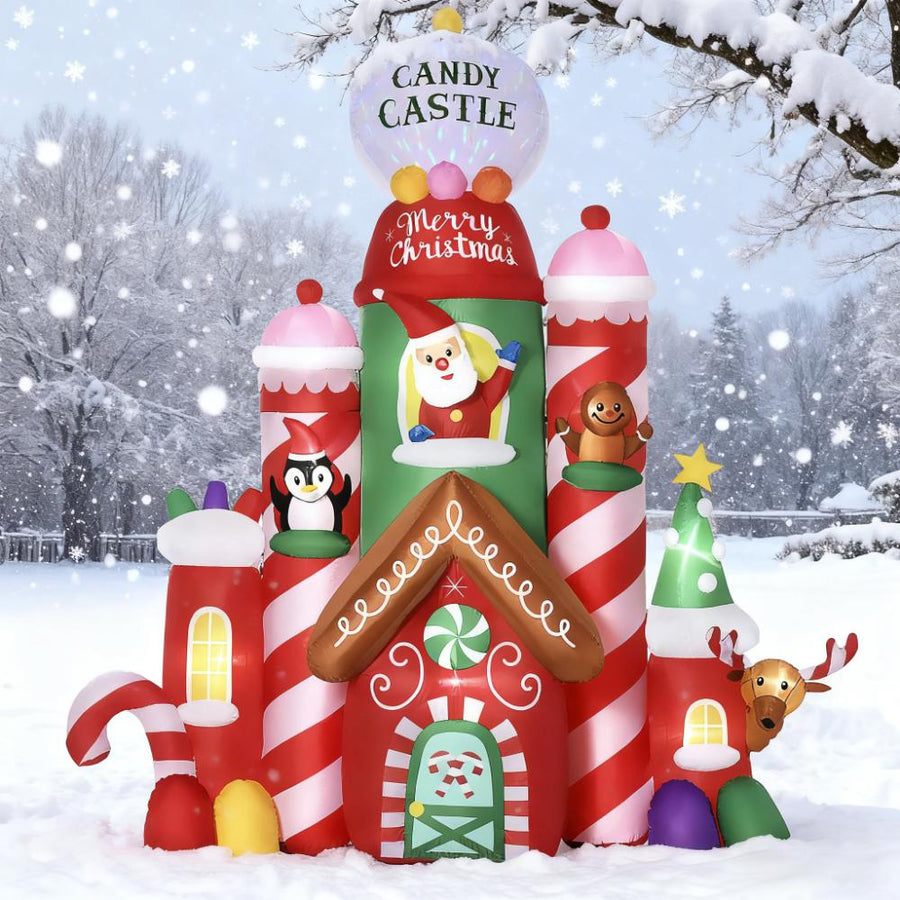 10ft Christmas Inflatables Candy Castle with LED Lights - Multicolor
