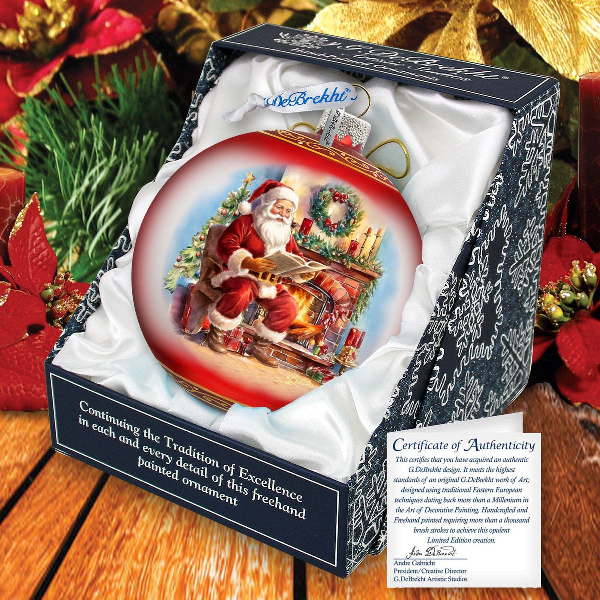 Santas Cozy Audit Lg Glass Ornament by G.Debrekht - Christmas Santa Snowman Decor - 73957