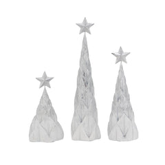 Resin / Foil Christmas Tree With Star Top (Set of 3) - White / Silver