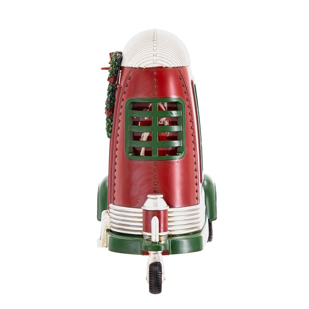 Christmas Plastic / Resin Camper With Mr & Mrs Santa Tea Time LED / Water Spinning / 2 Way Switch, 3*AA Required - Red