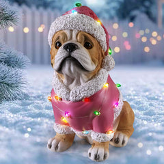 Christmas Pug Statue with Santa Outfit - Holiday Dog Figurine