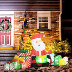 Inflatable Santa Claus with Gift Boxes and LED Lights - Red/White