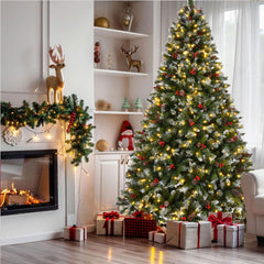 9-Foot Pre-Lit Pre-Decorated Pine Artificial Christmas Tree, 600 Lights, Green