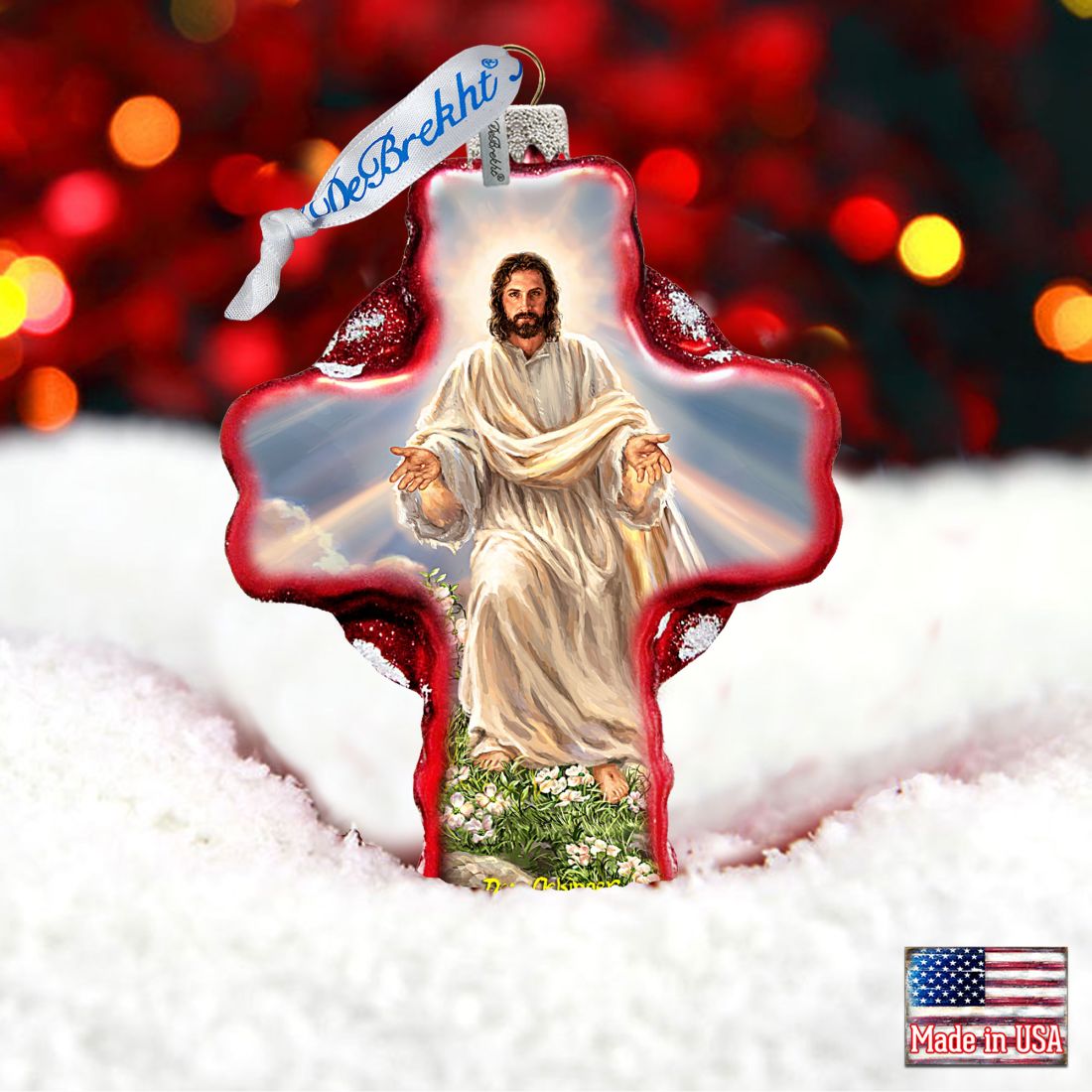 Jesus Resurrections Icon Cross Glass Ornament - Nativity Holiday Decor - 758-021-DG