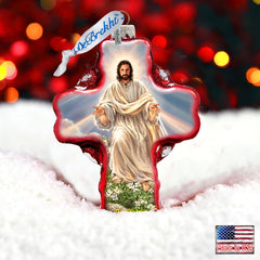 Jesus Resurrections Icon Cross Glass Ornament by D. Gelsinger - Nativity Holiday Decor - 758-021-DG