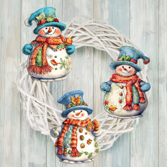 Snowman Clip-On Eco Wood Decorative Ornaments Set of 3 by G. Debrekht - Christmas Decor - 8091023C-S3