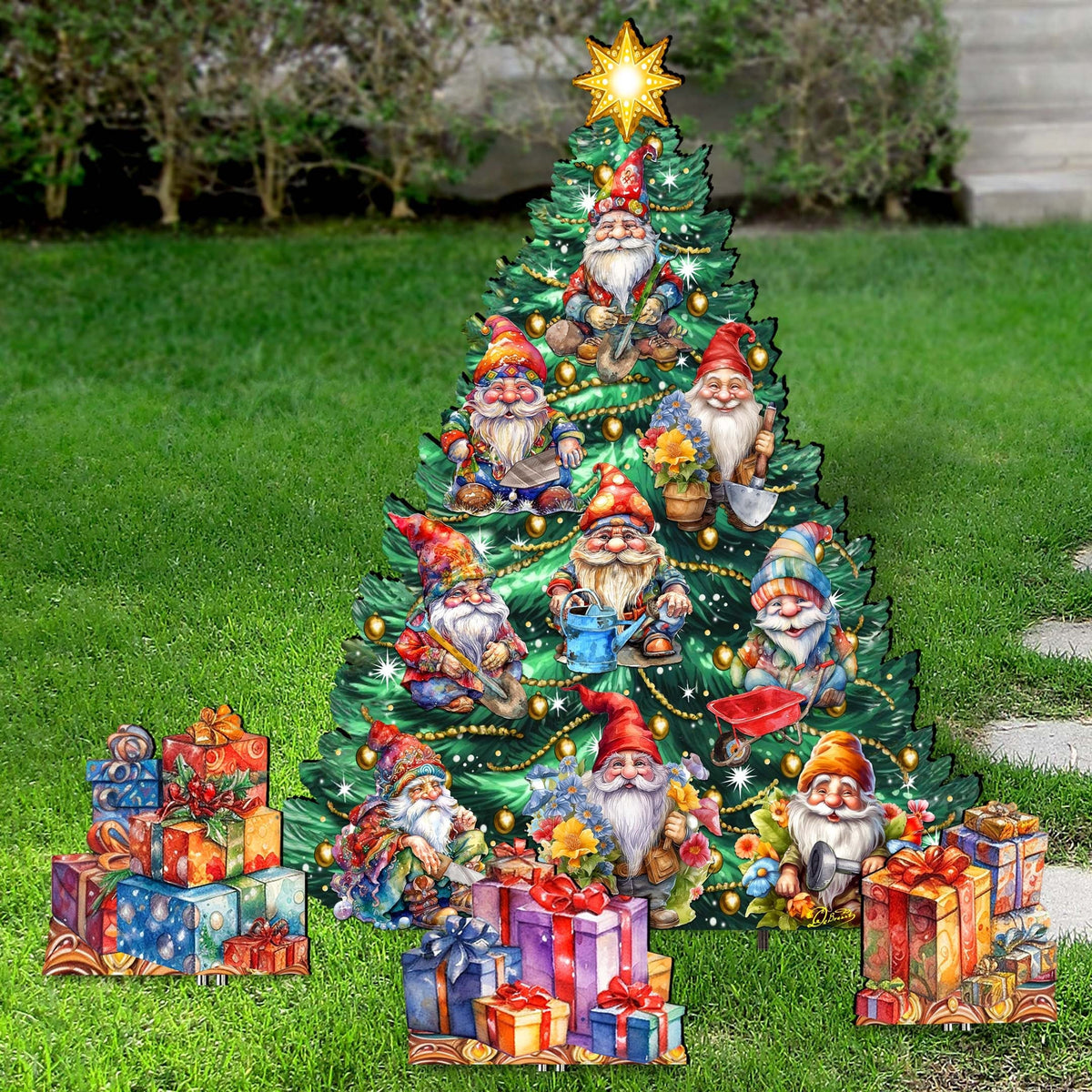 Gnomes-Themed Christmas Tree Set Outdoor Indoor Decor Wooden Christmas Decoration by G. Debrekht Christmas Decor