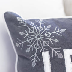 Nneka Let It Snow Lumbar Pillow with Embroidered Snowflakes - Gray, White, or Ivory White