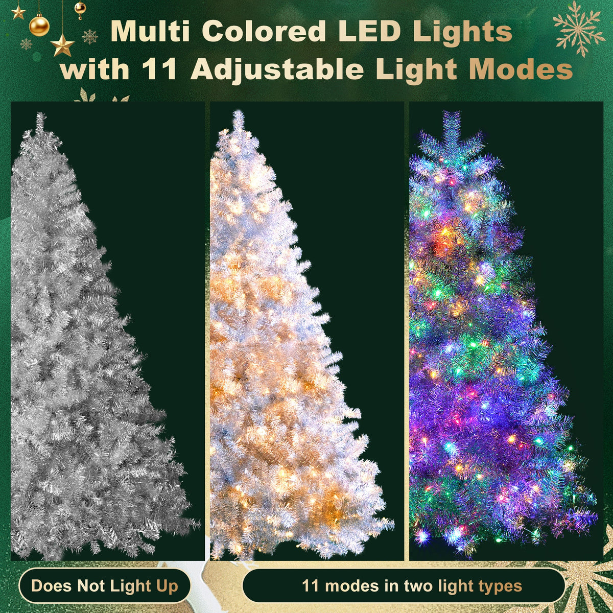 6FT Silver Pre-Lit Artificial Christmas Tree with 300 LED Lights - Silver