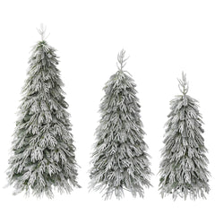 Snowy Cascading Christmas Trees 3-Piece Set with Flocked Hinged Branches - White