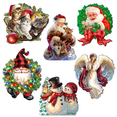 Santa and Friends Decorative Eco Wood Magnets Set of 6 by D. Gelsinger - Christmas Decor - 8090134G-S6