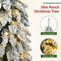 Snow Flocked Pre-Lit Pencil Christmas Tree with Warm LED Lights - White