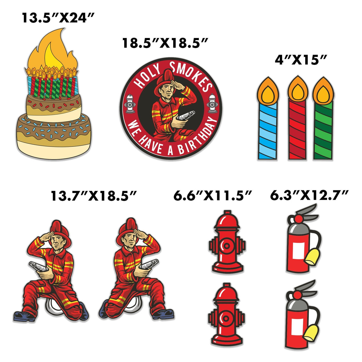 Firefighter Birthday Yard Signs – 11-Piece Fireman Party Lawn Decorations – "Holy Smokes We Have a Birthday" – Includes Stakes