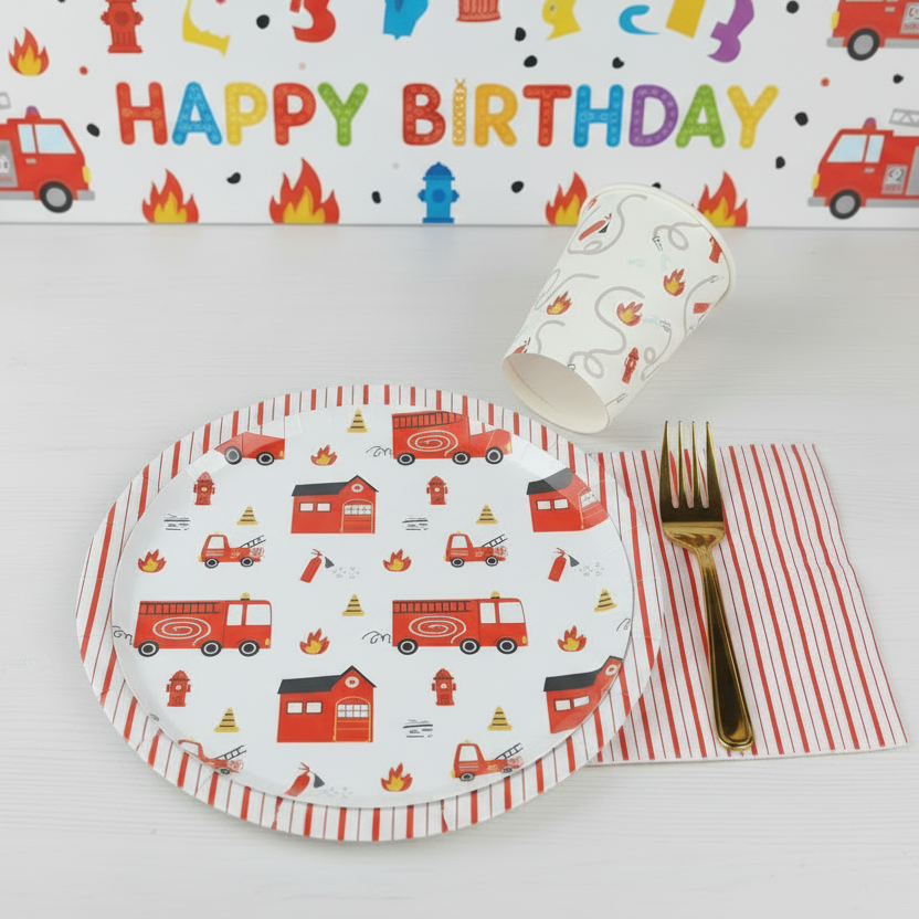 Firetruck Dessert Plates 8" (8 Pack)