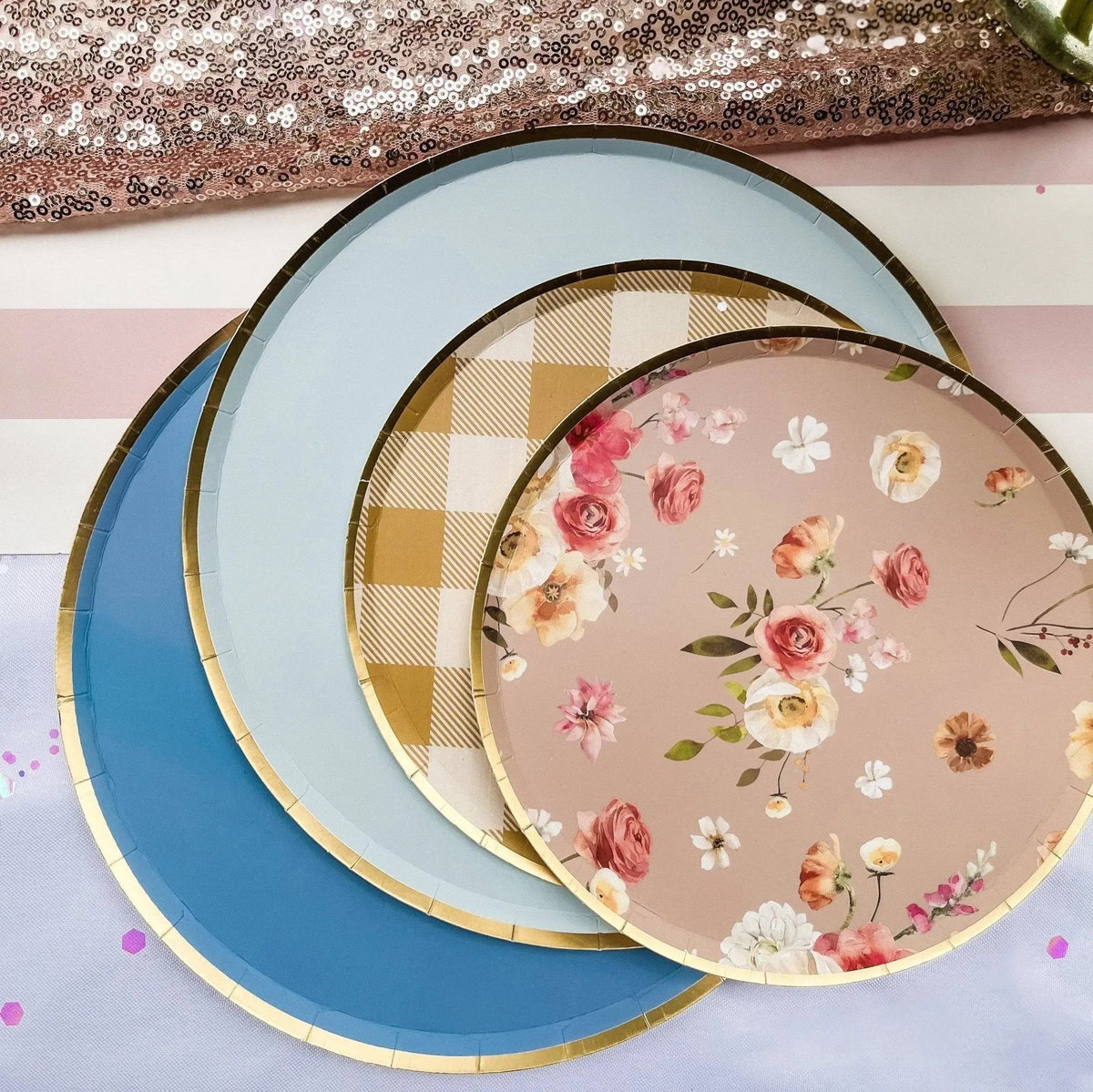 Floral Beige Paper Dessert Plate, (8pcs)