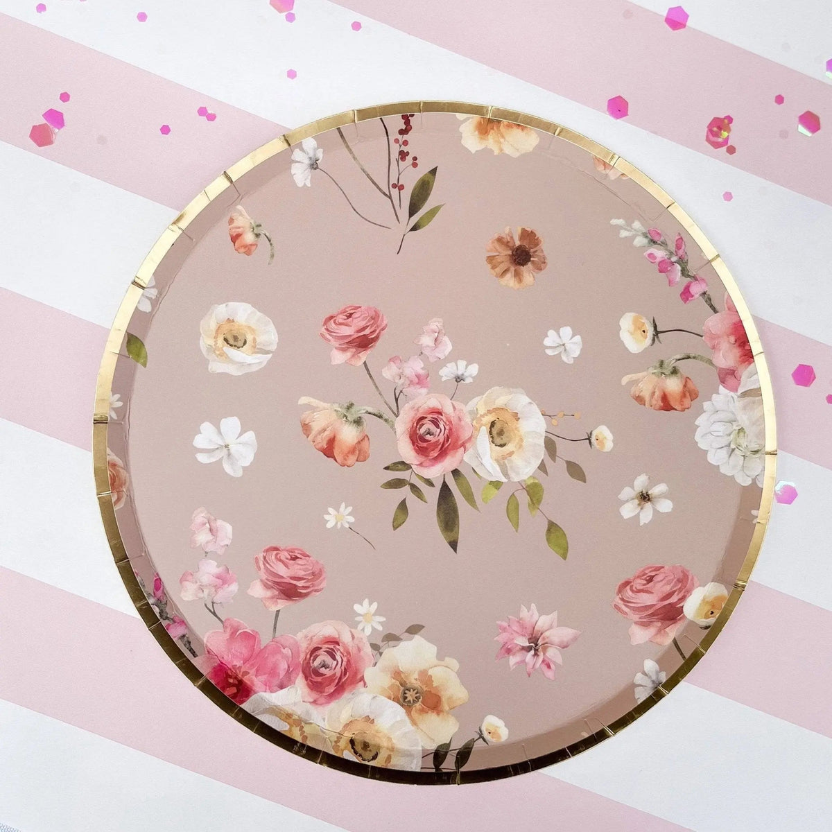 Floral Beige Paper Dessert Plate, (8pcs)