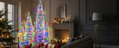 5-Piece Pre-Lit Pencil Christmas Tree Set, 4ft/6ft/8ft, Snow-Flocked, 350 LED Lights