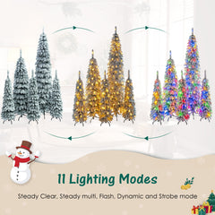 5-Piece Pre-Lit Pencil Christmas Tree Set, 4ft/6ft/8ft, Snow-Flocked, 350 LED Lights