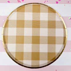 Gold Matte Plaid Paper Dessert Plate (8pcs)