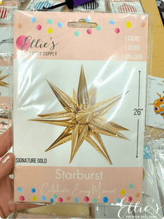 Gold Starburst Cluster Balloon | 12-Point Metallic Foil Star