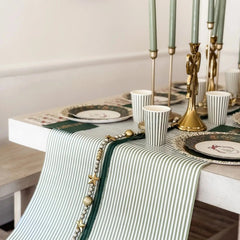 Green Striped Paper Table Runner – 19.5” x 150” | Disposable Party Table Décor