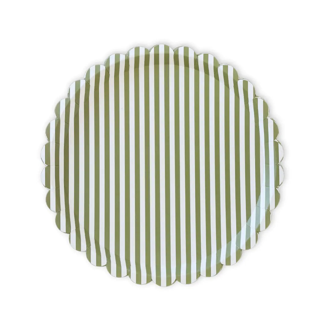 Green & White Candy Stripe Scalloped Dinner Plates (12pcs)