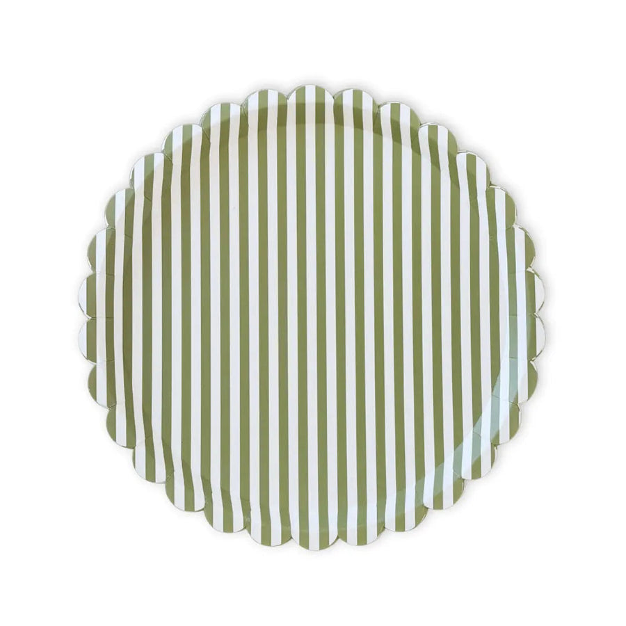 Green & White Candy Stripe Scalloped Dinner Plates (12pcs)