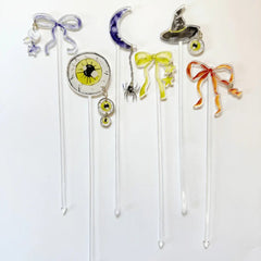 Halloween Drink Stir Sticks – Acrylic Cocktail Stirrers with Charms (6 Pack)