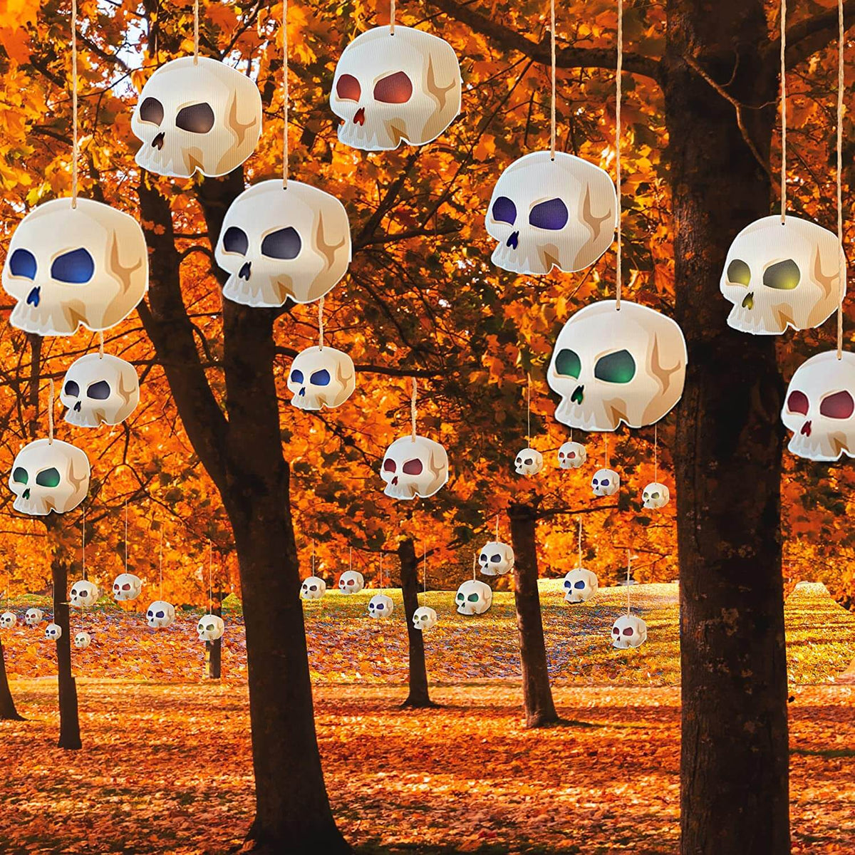 Halloween Hanging Skulls Decoration - Set of 32