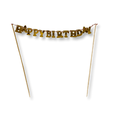 Gold Happy Birthday Cake Banner - Cake Topper