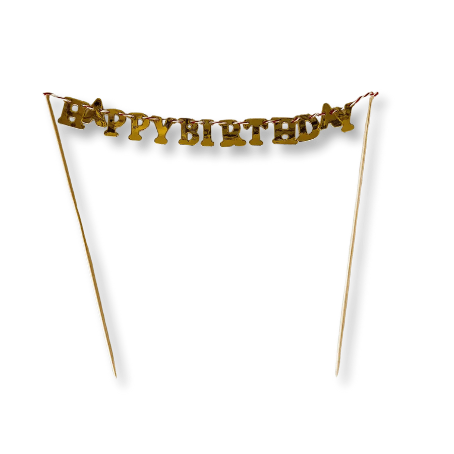 Gold Happy Birthday Cake Banner - Cake Topper