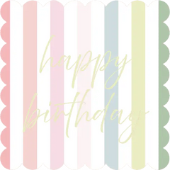 Happy Birthday Scalloped Striped Lunch Napkin, 40 Napkins