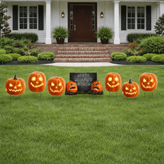 Happy Haunted Birthday Halloween Yard Signs – 7-Piece Scary Pumpkin Birthday Lawn Decoration Set with Stakes