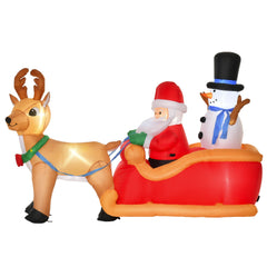 HOMCOM 6.5 ft Long Christmas Inflatables Outdoor Decorations Santa Claus on Sleigh, Reindeer and Snowman with LED Lights for Holiday Yard Christmas Decor