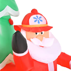 HOMCOM 7.5ft Christmas Inflatable Santa Claus Driving a Fire Truck with Tree, Outdoor Blow-Up Yard Decoration with LED Lights Display