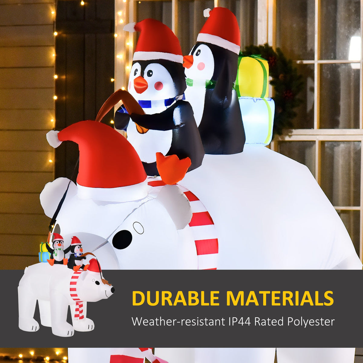 HOMCOM 7 ft Polar Bear and Penguins Christmas Inflatable, LED Lighted Outdoor Holiday Blow Up Yard Decoration