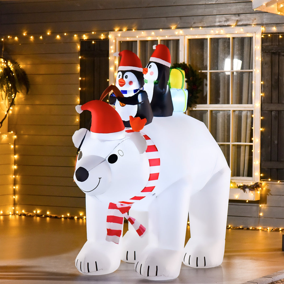 HOMCOM 7 ft Polar Bear and Penguins Christmas Inflatable, LED Lighted Outdoor Holiday Blow Up Yard Decoration