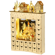 HOMCOM Christmas Advent Calendar, Light Up Wooden Holiday Decoration with 24 Drawers