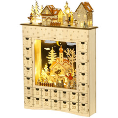 HOMCOM Christmas Advent Calendar, Light Up Wooden Holiday Decoration with 24 Drawers
