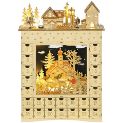 HOMCOM Christmas Advent Calendar, Light Up Wooden Holiday Decoration with 24 Drawers