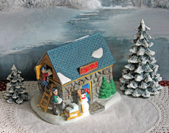 Dickens Christmas Towne Frost’s Ice House – Hand-Painted Porcelain Village Building with Light Kit, Holiday Decor