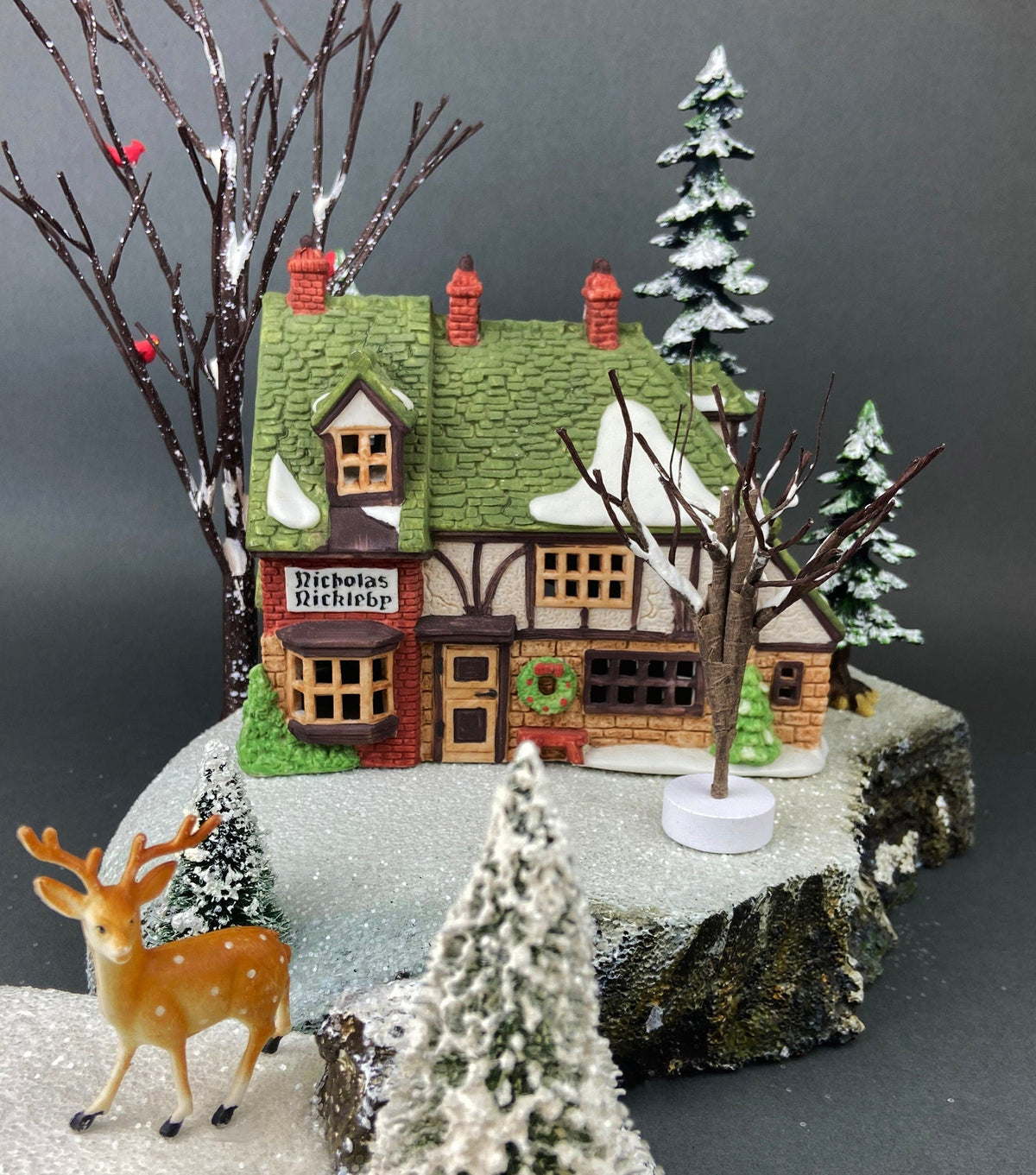 Christmas Village House - New England Village Series Illuminated Nicholas Nickleby Cottage